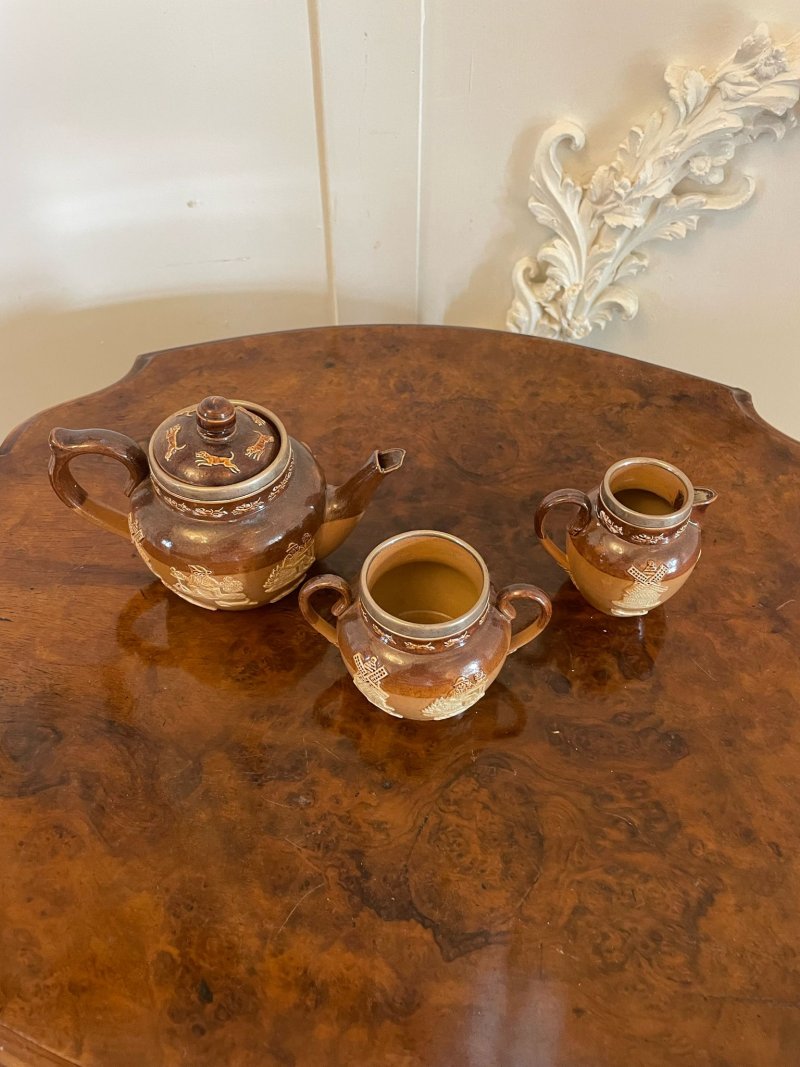 Antique Victorian Miniature Doulton Three Piece Tea Set - Image 3